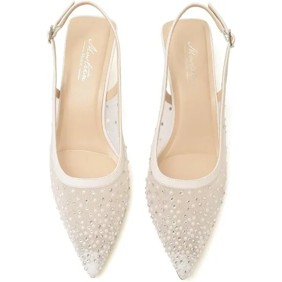 Pointed Toe Pumps Patent Leather Low Heel Slingback Heels with Buckle Dress Shoe - Picture 3 of 9